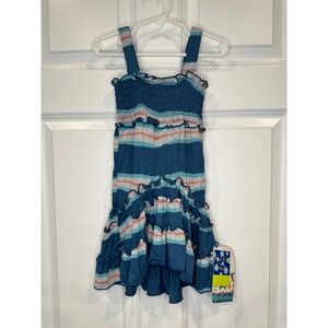 Little Kids‎ KicKee Bamboo Blue Stripe Smocked Ruffle Tiered Dress 2T